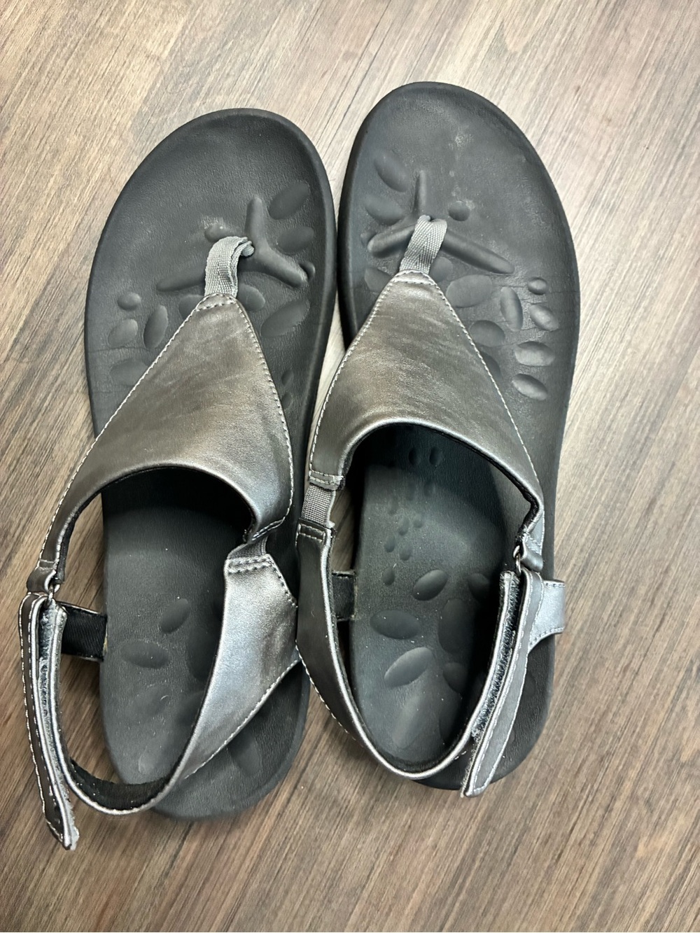 Black Metallic Leather Thong Sandals